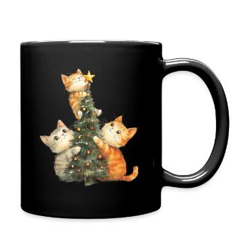 Katzen am Weihnachtsbaum - Tasse einfarbig - Schwarz - Rechts