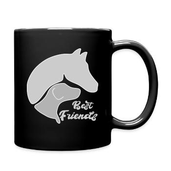 Hund und Pferd zusammen auf einem Design - Tasse einfarbig - Schwarz - Rechts