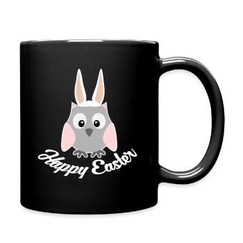Frohe Ostern Eule Uhu - Tasse einfarbig - Schwarz - Rechts