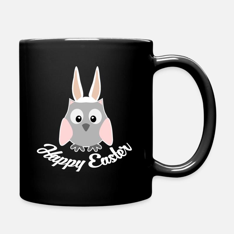 Frohe Ostern Eule Uhu - Tasse einfarbig - Schwarz