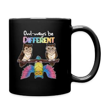 Always be different - Niedliche Regenbogen Eule - Tasse einfarbig - Schwarz - Rechts