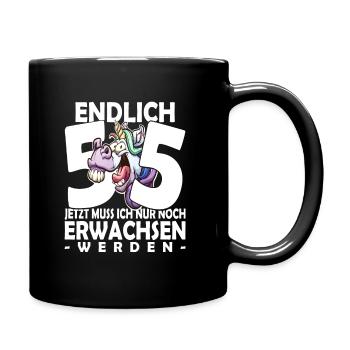 Endlich 55 Jahre - 55. Geburtstag - Tasse einfarbig - Schwarz - Rechts