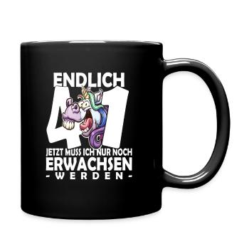 Endlich 41 Jahre - 41. Geburtstag - Tasse einfarbig - Schwarz - Rechts