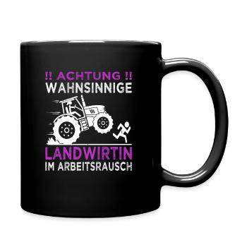 Achtung wahnsinnige Landwirtin - Traktoren, Bauern - Tasse einfarbig - Schwarz - Rechts