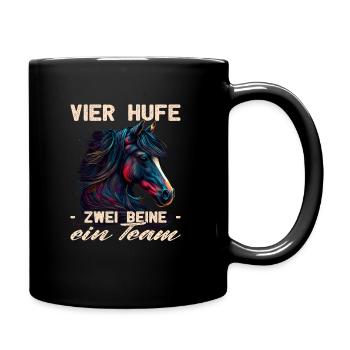 4 Hufe 2 Beine 1 Team - Pferdemädchen - Reiter - Tasse einfarbig - Schwarz - Rechts