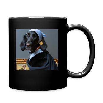Flat Coated Retriever mit Perlenohrring - Tasse einfarbig - Schwarz - Rechts