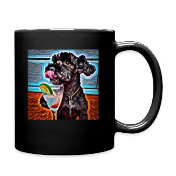 Poodle drinking a cocktail - Tasse einfarbig - Schwarz - Rechts