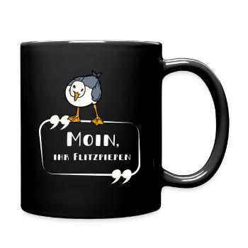 MÖWE Moin ihr Flitzpiepen norddeutsch lustig - Tasse einfarbig - Schwarz - Rechts