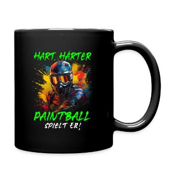 Hart Härter Paintball spielt er | Paintballspieler - Tasse einfarbig - Schwarz - Rechts