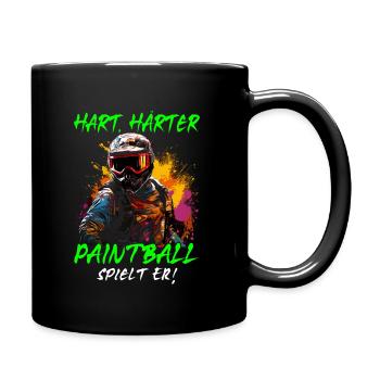 Hart Härter Paintball spielt er | Paintballspieler - Tasse einfarbig - Schwarz - Rechts