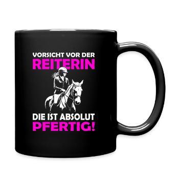 Vorsicht vor der Reiterin | Lustige Reitersprüche - Tasse einfarbig - Schwarz - Rechts