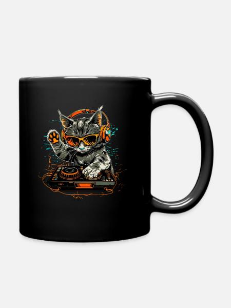 DJ Katze mit Kopfhörer und Sonnenbrille | DJ Cat - Tasse einfarbig - Schwarz
