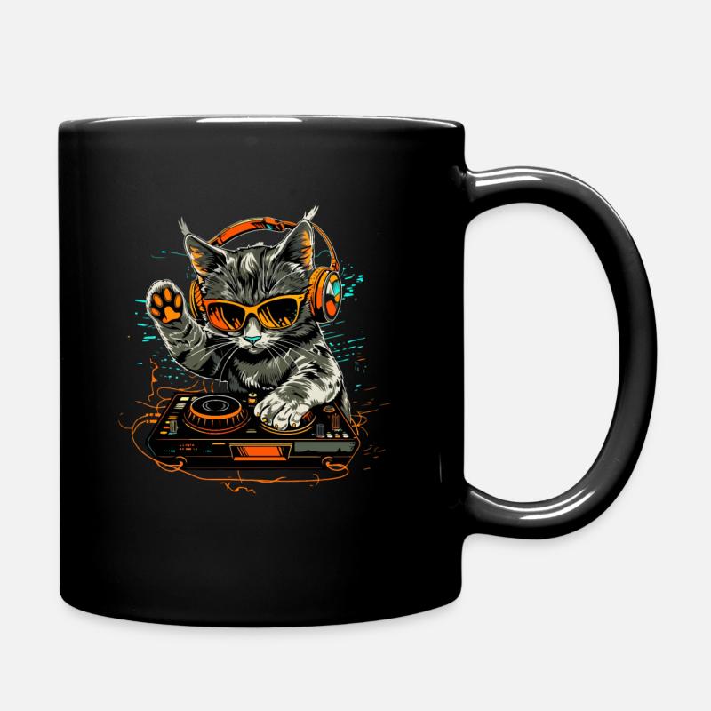DJ Katze mit Kopfhörer und Sonnenbrille | DJ Cat - Tasse einfarbig - Schwarz