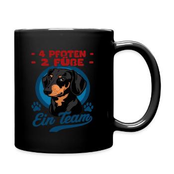 4 Pfoten 2 Füße ein Team Dackel | Dachshund - Tasse einfarbig - Schwarz - Rechts