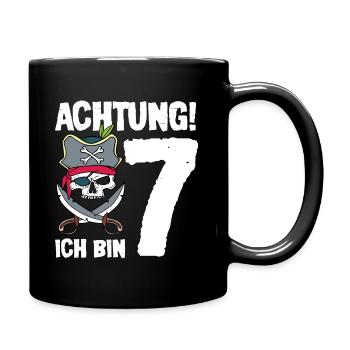 Achtung ich bin 7 - Pirat Geburtstag sieben Jahre - Tasse einfarbig - Schwarz - Rechts
