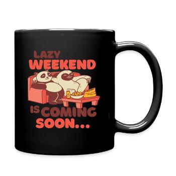 Lazy Weekend, Panda Sloth on Sofa, Relax - Full Colour Mug - black - Right