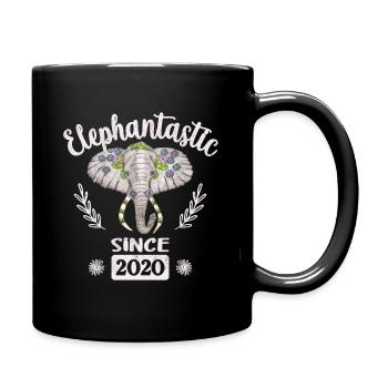 Elefantastisch seit 2020, Elefantenkopf geschmückt - Tasse einfarbig - Schwarz - Rechts