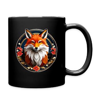 Renard asiatique avec des fleurs de cerisier - Mug uni - noir - Droite