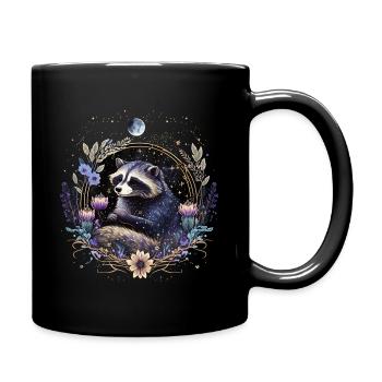 Little Raccoon, Moon, Flowers, Stars, Animals, - Full Colour Mug - black - Right