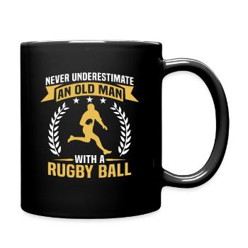 Unterschätzen Sie niemals einen alten Mann mit einem Rugbyball - Tasse einfarbig - Schwarz - Rechts