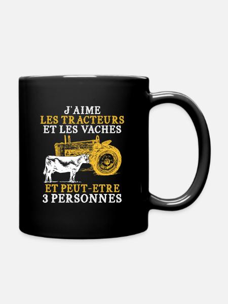 J'aime les tracteurs et les vaches - Mug uni - noir