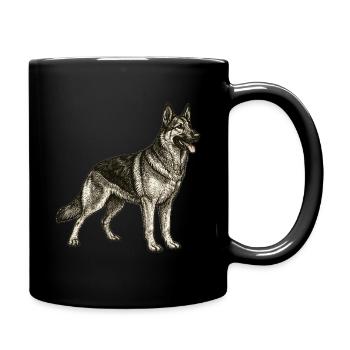 Vintage German Shepherd Illustration – Loyalty & Strength - Full Colour Mug - black - Right