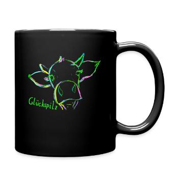 Glückspilz - neugierige Kuh - neon bunt - Tasse einfarbig - Schwarz - Rechts