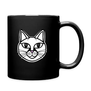 Weiße Katze mit pinker Nase und Umrandung - Tasse einfarbig - Schwarz - Rechts