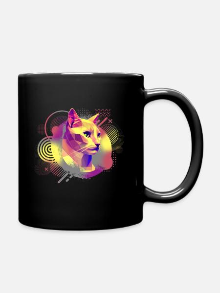 Techno Cat - psychedelic colors - Mug uni - noir