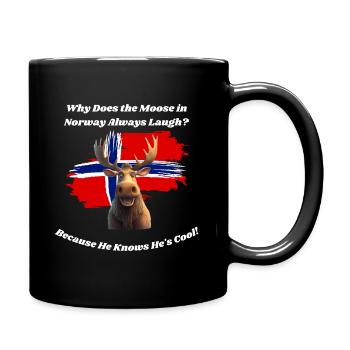 Why Does the Moose in Sweden Always Laugh? Because - Full Colour Mug - black - Right
