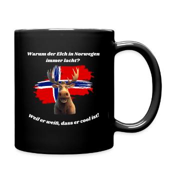 Warum der Elch in Norwegen immer lacht - Tasse einfarbig - Schwarz - Rechts