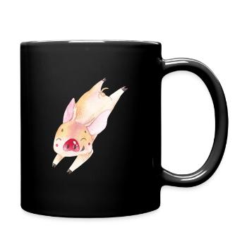 Schweinchen Schwein Minischwein Ferkel Springend - Tasse einfarbig - Schwarz - Rechts