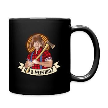Ich und mein Holz Cartoon - Tasse einfarbig - Schwarz - Rechts