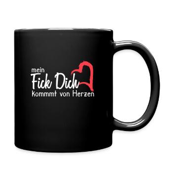 Mein Fick dich kommt von Herzen - Tasse einfarbig - Schwarz - Rechts