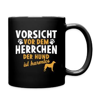 Vorsicht vor dem Herrchen der Hund ist harmlos - Tasse einfarbig - Schwarz - Rechts