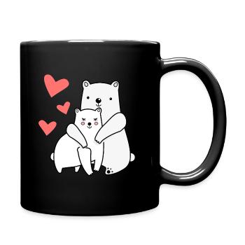 Eisbär Paar Paare Liebe kuscheln Mama Papa Kind - Tasse einfarbig - Schwarz - Rechts
