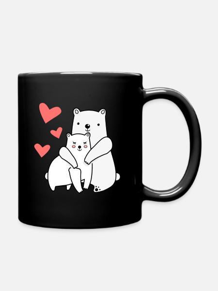 Ours polaire couple couple couple amour câlin maman papa enfant - Mug uni - noir