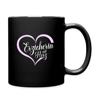 Erzieherin mit Herz - Tasse einfarbig - Schwarz - Rechts
