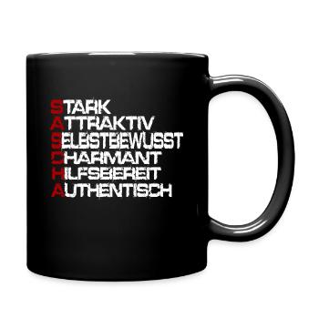 Sascha Name Namen Vorname Geschenk Geschenkidee - Tasse einfarbig - Schwarz - Rechts