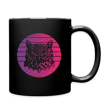 Eule Retro Style Vintage - Tasse einfarbig - Schwarz - Rechts