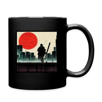 Ronin/Samurai on the streets of the post-apocalyptic T - Full Colour Mug - black - Right