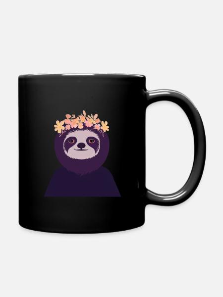 baby sloth with flower crown - Tasse einfarbig - Schwarz
