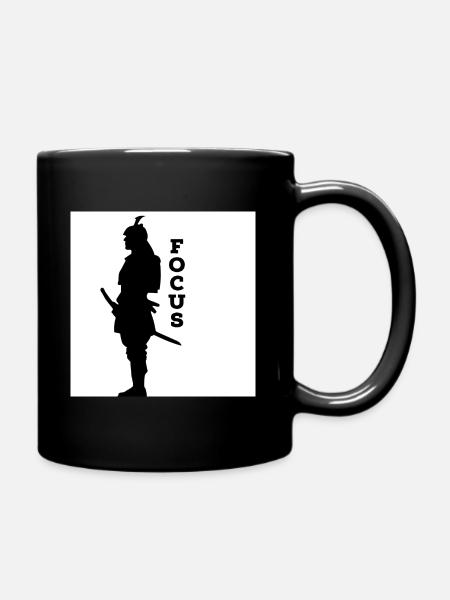 FOKUS design mit Samurai - Tasse einfarbig - Schwarz