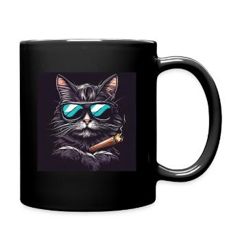 Chat cool avec des lunettes de soleil et un cigare - Mug uni - noir - Droite