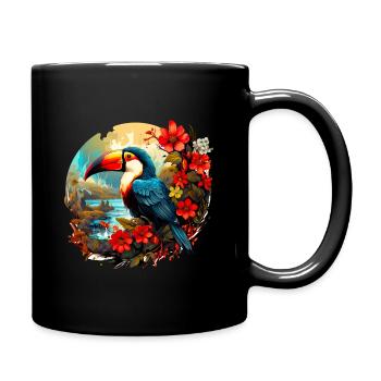 Toucan with flowers by the lake - Full Colour Mug - black - Right