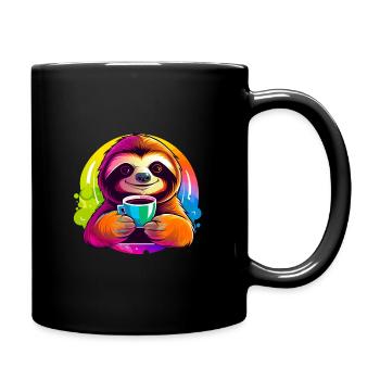 Süßes Faultier trinkt Kaffee - Tasse einfarbig - Schwarz - Rechts