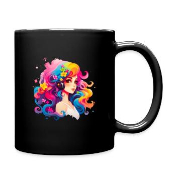 Girl with bright colorful hair - Full Colour Mug - black - Right