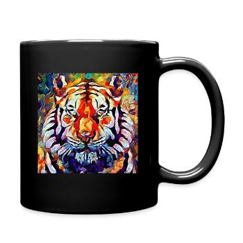 Abstraktes farbiges Ölgemälde eines Tigers - Tasse einfarbig - Schwarz - Rechts