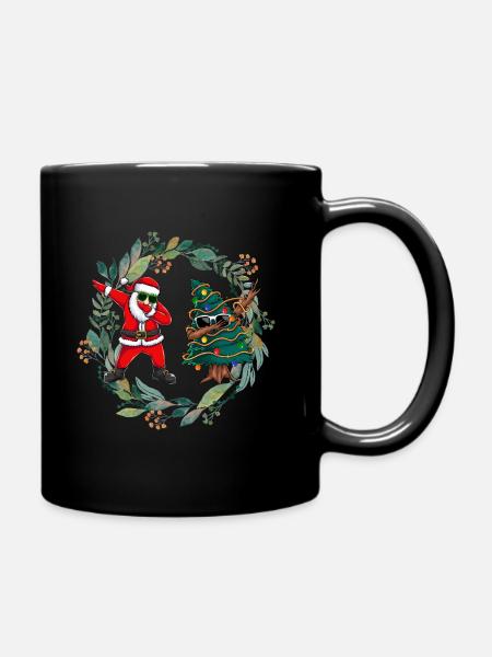 Dabbing Tanne und Weihnachtsmann mit Kranz Santa - Tasse einfarbig - Schwarz