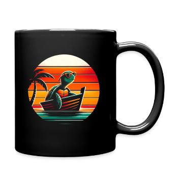 Schildkröte Boot Segeln - Tasse einfarbig - Schwarz - Rechts